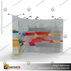 PANEL ARAÑA TEXTIL CURVO DOBLE GRAFICA 6 CUERPOS (420*230 CMS) + CARRO BASICO + FOCOS HALOGENO