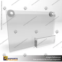 PORTA GRAFICA ACRILICO CON TARJETERO A5 (14.8*21 CMS) MURO HORIZONTAL 2 MM + VENTOSAS