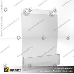 PORTA GRAFICA ACRILICO CON TARJETERO A6 (10.5*14.8 CMS) MURO VERTICAL 2 MM + VENTOSAS