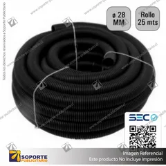 TUBO CORRUGADO NEGRO 28MM ROLLO 50 MTS