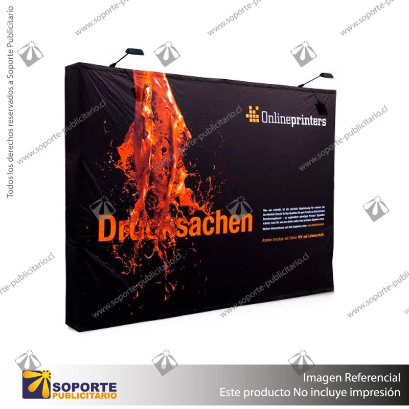 PANEL ARAÑA TEXTIL RECTO DOBLE GRAFICA 5 CUERPOS (375*230 CMS) + CARRO BASICO + FOCOS HALOGENO