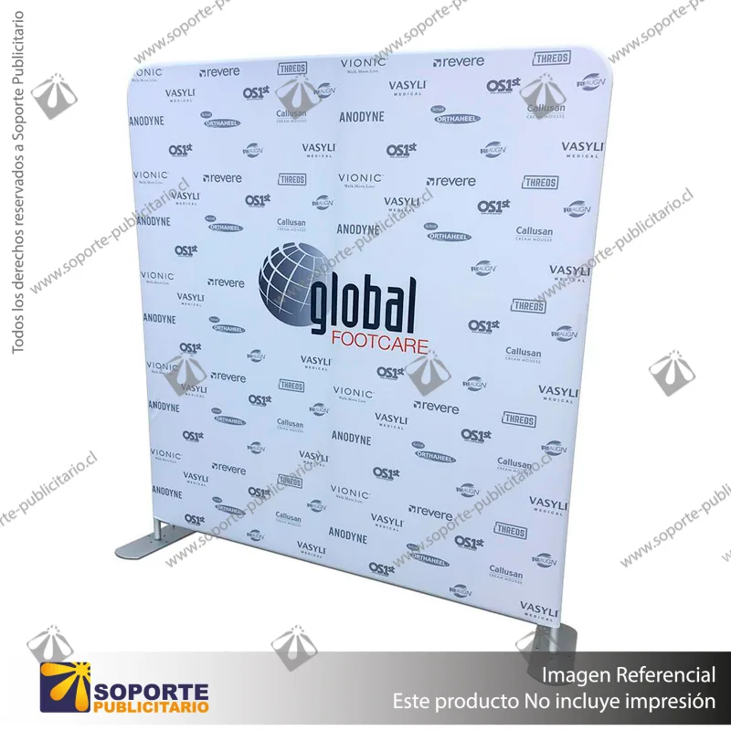PANEL PUBLICITARIO TUBO TEXTIL RECTO 240*230 CMS + CARRO BASICO + FOCOS HALOGENO