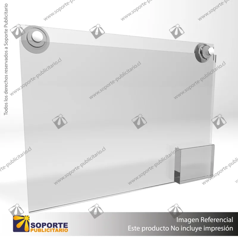 PORTA GRAFICA ACRILICO CON TARJETERO A3 (29.7*42 CMS) MURO HORIZONTAL 2 MM + VENTOSAS