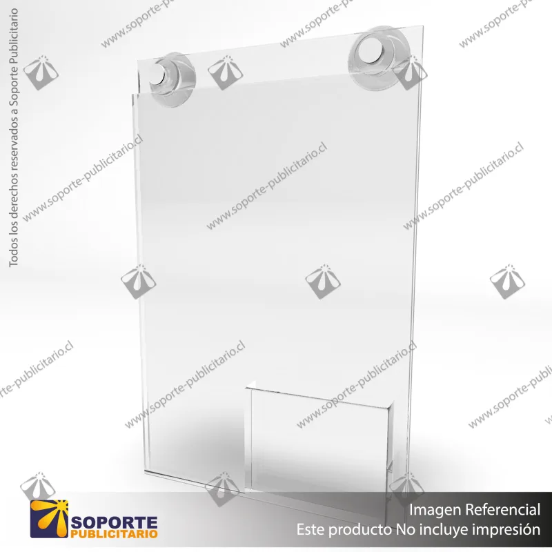 PORTA GRAFICA ACRILICO CON TARJETERO A4 (21*29.7 CMS) MURO VERTICAL 2 MM + VENTOSAS