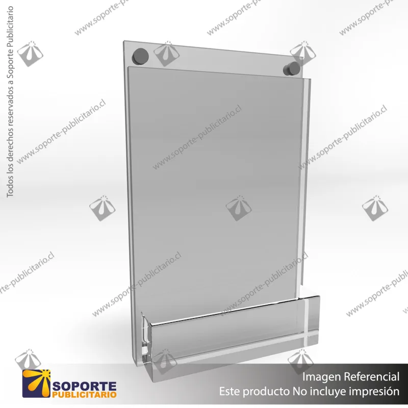 PORTA GRAFICA ACRILICO CON TARJETERO A6 (10.5*14.8 CMS) MURO VERTICAL 2 MM + SET EMBELLECEDOR