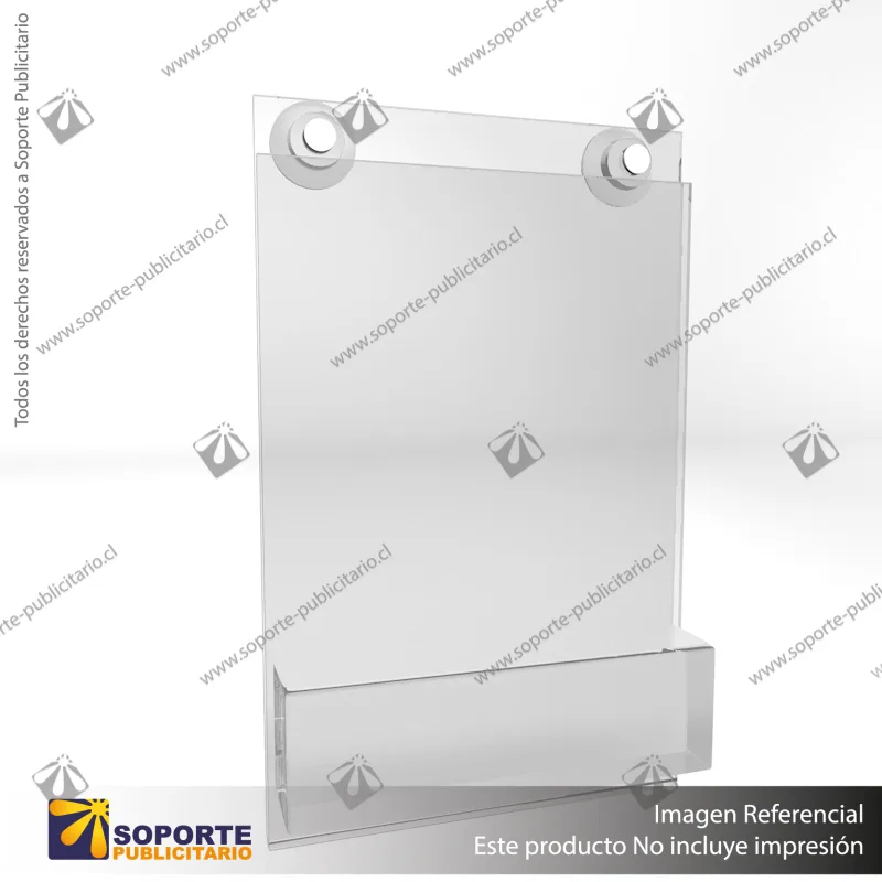 PORTA GRAFICA ACRILICO CON TARJETERO A6 (10.5*14.8 CMS) MURO VERTICAL 2 MM + VENTOSAS