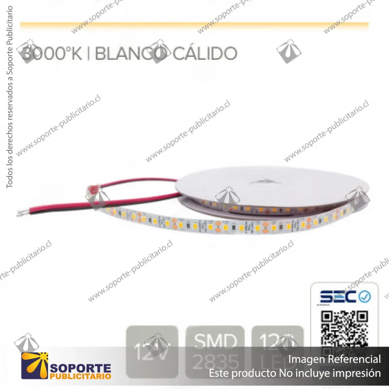 CINTA LED 9.6W 12V 120L CALIDO (ROLLO 5 MTS)