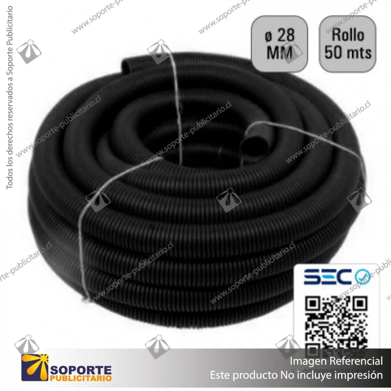 TUBO CORRUGADO NEGRO 28MM ROLLO 25 MTS