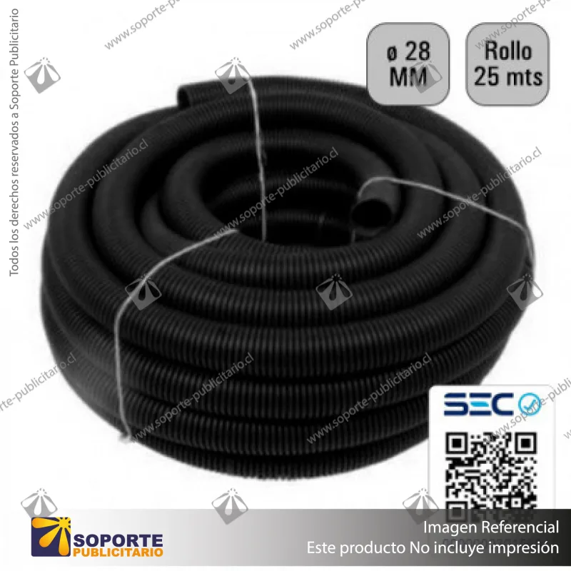 TUBO CORRUGADO NEGRO 28MM ROLLO 50 MTS